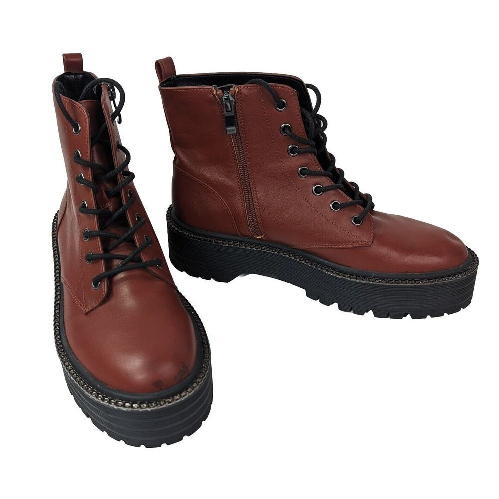 BCBGeneration Kayte Platform Lug Sole Lace‎ Zip Combat Boot Y2K Burgundy Sz 8.5M